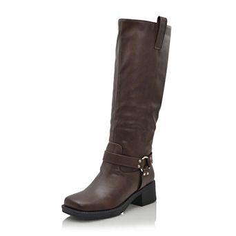 Knee-High Buckle Strap Block Heel Women’s Boots