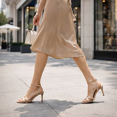 Metallic Gold Strappy Ankle-Buckle Stiletto Heel Sandals