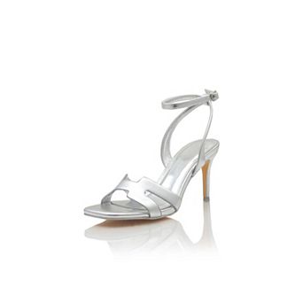 Metallic Gold Strappy Ankle-Buckle Stiletto Heel Sandals