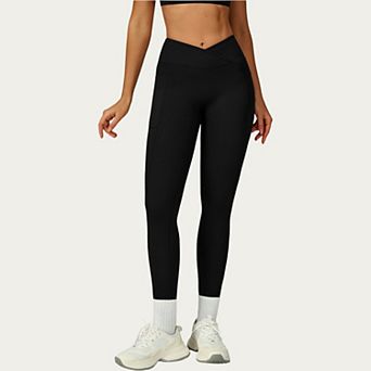 Women's High Waist Crossover Workout Leggings Stretch Athletic Yoga Pants with Side Pocket