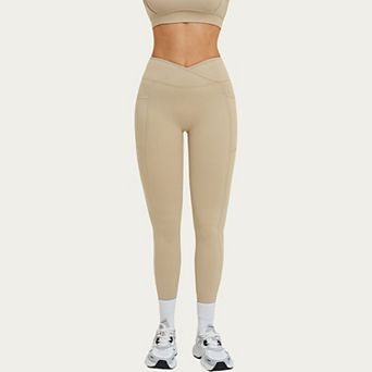 Women's High Waist Crossover Workout Leggings Stretch Athletic Yoga Pants with Side Pocket