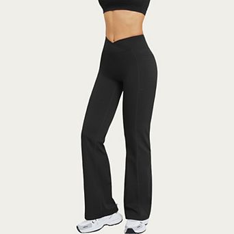 Women's High Waist Crossover Flare Yoga Pants Stretch Bootcut Workout Leggings with Side Pocket