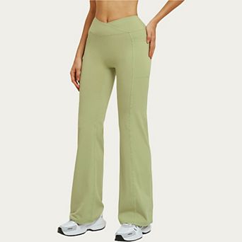 Women's High Waist Crossover Flare Yoga Pants Stretch Bootcut Workout Leggings with Side Pocket