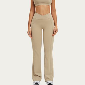 Women's High Waist Crossover Flare Yoga Pants Stretch Bootcut Workout Leggings with Side Pocket