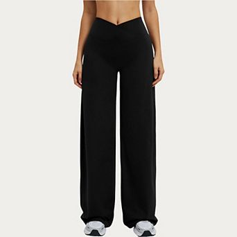 Women's Crossover Wide Leg Yoga Pants Stretch Athletic Lounge Workout Pants for Training Fitness
