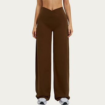 Women's Crossover Wide Leg Yoga Pants Stretch Athletic Lounge Workout Pants for Training Fitness