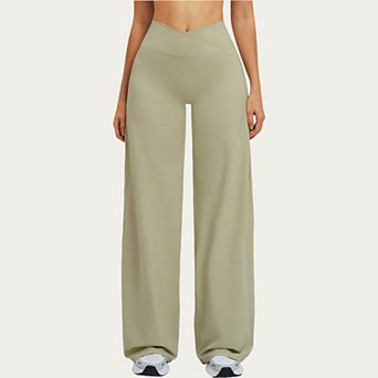 Women's Crossover Wide Leg Yoga Pants Stretch Athletic Lounge Workout Pants for Training Fitness