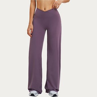 Women's Crossover Wide Leg Yoga Pants Stretch Athletic Lounge Workout Pants for Training Fitness