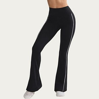 Women's High Waist Flare Yoga Pants with Contrast Side Stripe Stretch Fit Athletic Workout Leggings