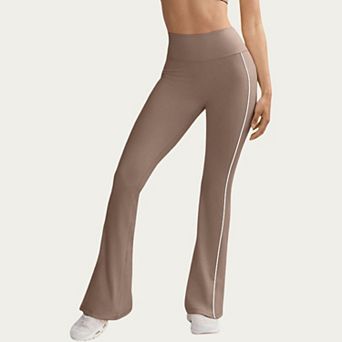 Women's High Waist Flare Yoga Pants with Contrast Side Stripe Stretch Fit Athletic Workout Leggings