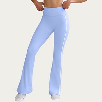 Women's High Waist Flare Yoga Pants with Contrast Side Stripe Stretch Fit Athletic Workout Leggings