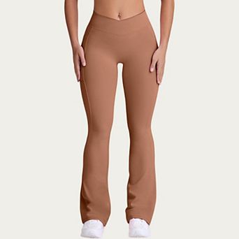 Women's V Waist Flare Yoga Pants with Cross Front High Waist Stretch Fit Athletic Workout Leggings