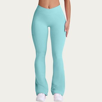Women's V Waist Flare Yoga Pants with Cross Front High Waist Stretch Fit Athletic Workout Leggings