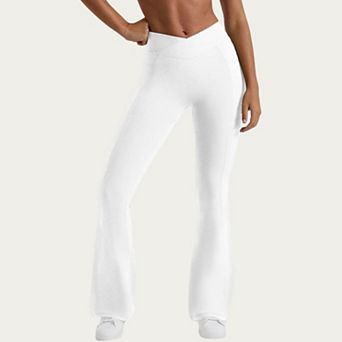 Women's V Waist Flare Yoga Pants with Cross Front High Waist Stretch Fit Athletic Workout Leggings