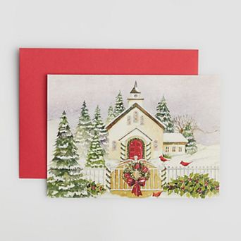 Punch Studio Snowy Church Holiday Boxed Cards 12-Pack