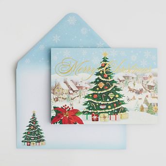 Punch Studio 18-Count Village Christmas Tree Boxed Cards