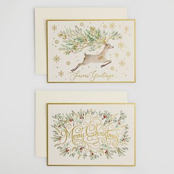 Punch Studio Deer Design Holiday Boxed Cards 12-Pack