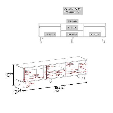 Polaris TV Stand with Open Shelves, Two Storage Shelves For Media Storage.