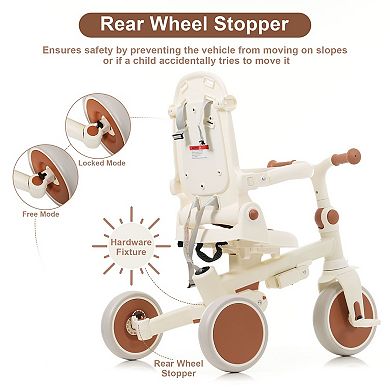 KWPZQEB 7 in 1 Canopy Foldable Baby Tricycle for 12-72 Months, Aluminium Alloy