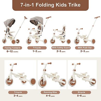 KWPZQEB 7 in 1 Canopy Foldable Baby Tricycle for 12-72 Months, Aluminium Alloy