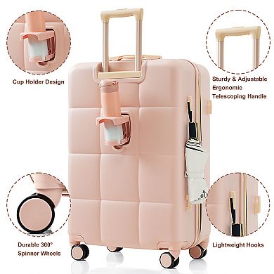 KWPZQEB ABS Hard Shell Spinner Carry-on Luggage with Cup Holder, Set of 3