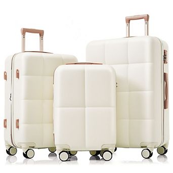 KWPZQEB ABS Hard Shell Spinner Carry-on Luggage with Cup Holder, Set of 3
