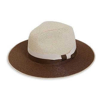 Max Studio Contrast Ribbon Straw Panama Hat