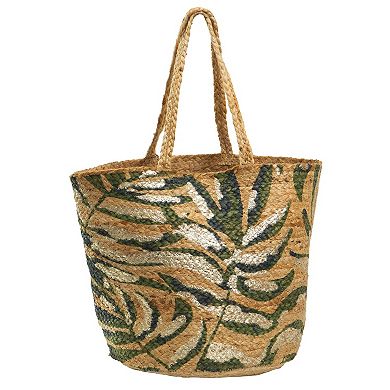 Magid Beaded Palm Print Natural Straw Jute Tote