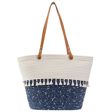 Magid Natural Cotton Woven & Faux Leather Fringe Shoulder Tote