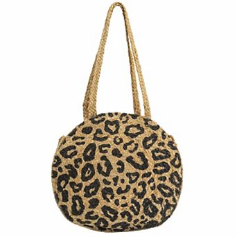 Magid Leopard Print Straw Jute Circle Tote
