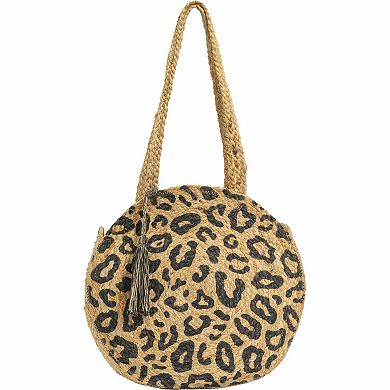 Magid Leopard Print Straw Jute Circle Tote