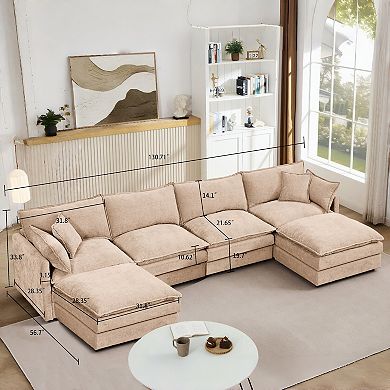 KWPZQEB 130.71" U-Shaped 4 Seat Modular Sectional Sofa for Living Room