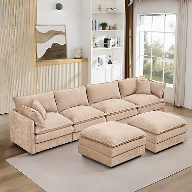 KWPZQEB 130.71" U-Shaped 4 Seat Modular Sectional Sofa for Living Room