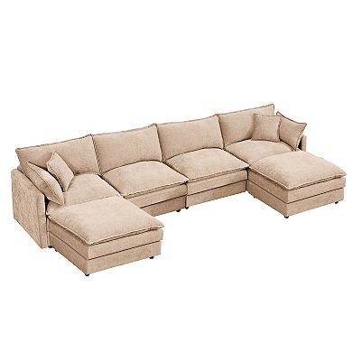 KWPZQEB 130.71" U-Shaped 4 Seat Modular Sectional Sofa for Living Room