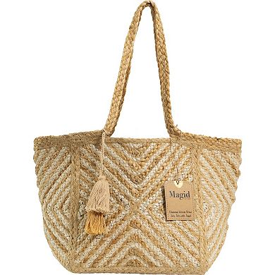 Magid Diamond Woven Natural Straw Jute Tote