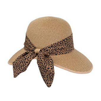 Magid Straw Leopard Print Ribbon Garden Hat