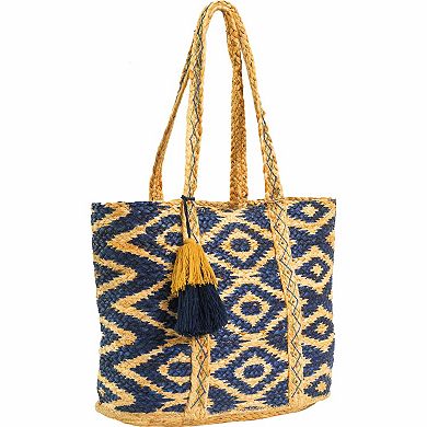 Magid Chevron Print Natural Straw Jute Tote