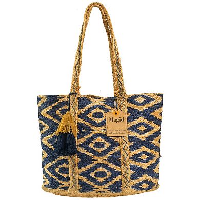 Magid Chevron Print Natural Straw Jute Tote