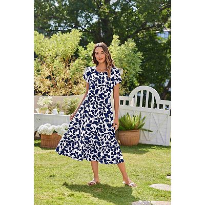 Zeagoo Women s Casual Short Sleeve Tiered A Line Swing Midi Dress with  Pockets Beach T Shirt Dress