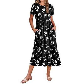 Zeagoo Women s Casual Short Sleeve Tiered A Line Swing Midi Dress with Pockets Beach T Shirt Dress