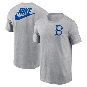 Men's Nike Heather Gray Brooklyn Dodgers Cooperstown Collection Large Logo 2-Hit T-Shirt