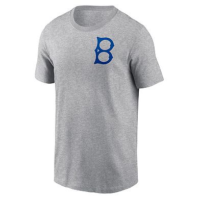 Men's Nike Heather Gray Brooklyn Dodgers Cooperstown Collection Large Logo 2-Hit T-Shirt