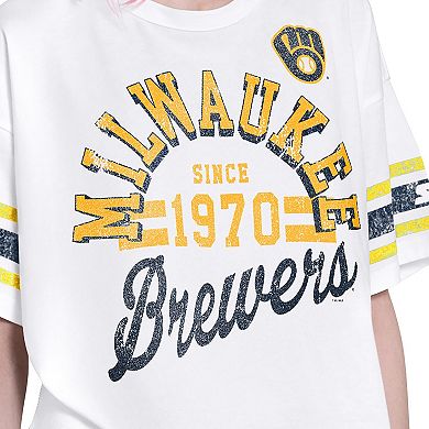 Women's Starter White Milwaukee Brewers Cropped Hurry Up Offense T-Shirt