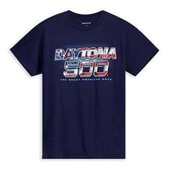 Men's Checkered Flag Sports Navy Daytona International Speedway 2026 Daytona 500 American Flag Graphic T-Shirt