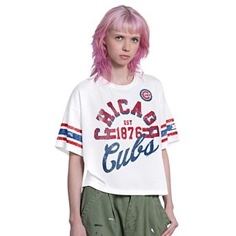 Women's Starter White Chicago Cubs Cropped Hurry Up Offense T-Shirt