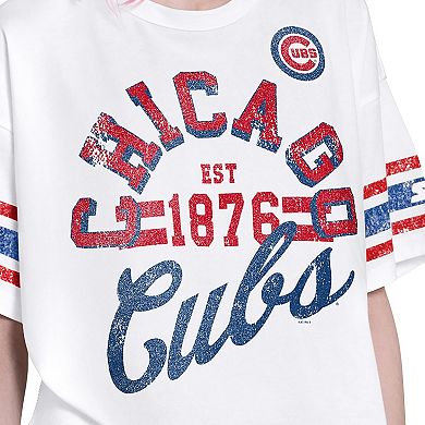 Women's Starter White Chicago Cubs Cropped Hurry Up Offense T-Shirt
