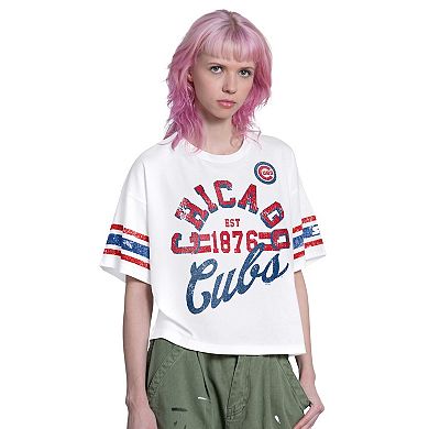 Women's Starter White Chicago Cubs Cropped Hurry Up Offense T-Shirt