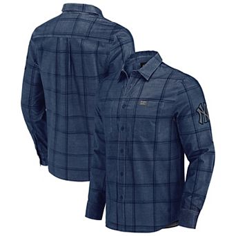 Men's Darius Rucker Collection by Fanatics Navy New York Yankees Thin Wale Corduroy Plaid Button Up Shirt