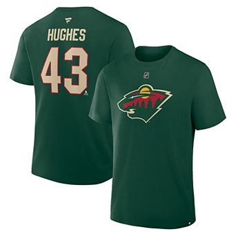 Men's Fanatics Quinn Hughes Green Minnesota Wild Authentic Stack Name & Number T-Shirt