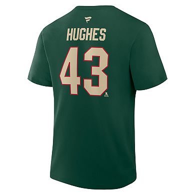 Men's Fanatics Quinn Hughes Green Minnesota Wild Authentic Stack Name & Number T-Shirt
